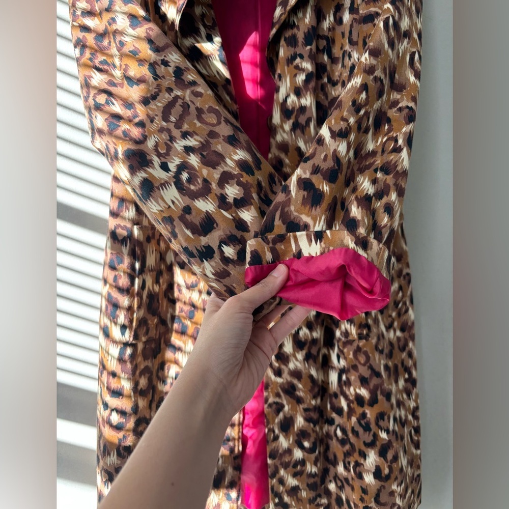 Y2K Retro Leopard Animal Print Midi Streetwear Trench Indie Coat - Size Medium - Picture 12 of 12